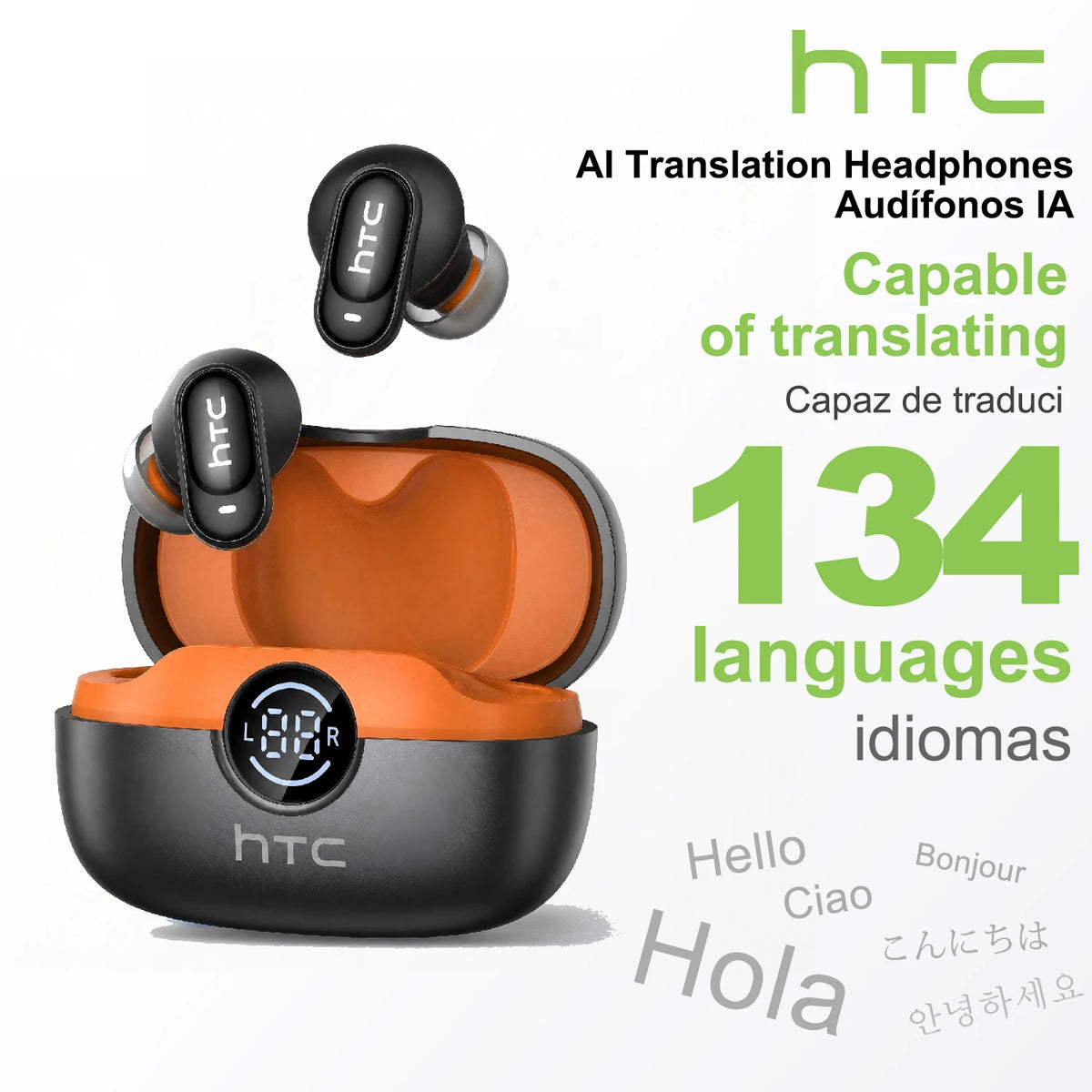 HTC NE79 TWS Wireless Bluetooth Earphones: AI Translator Earbuds Noise Cancellation Long Battery Life Premium Audio Headphones