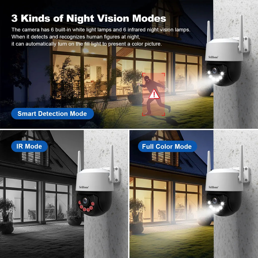 8MP 4K IP Camera 2.4G&5G WIFI Crying Detection PTZ Camera Smart Home Outdoor Camera Surveillance Monitor Srihome Wireless Camera