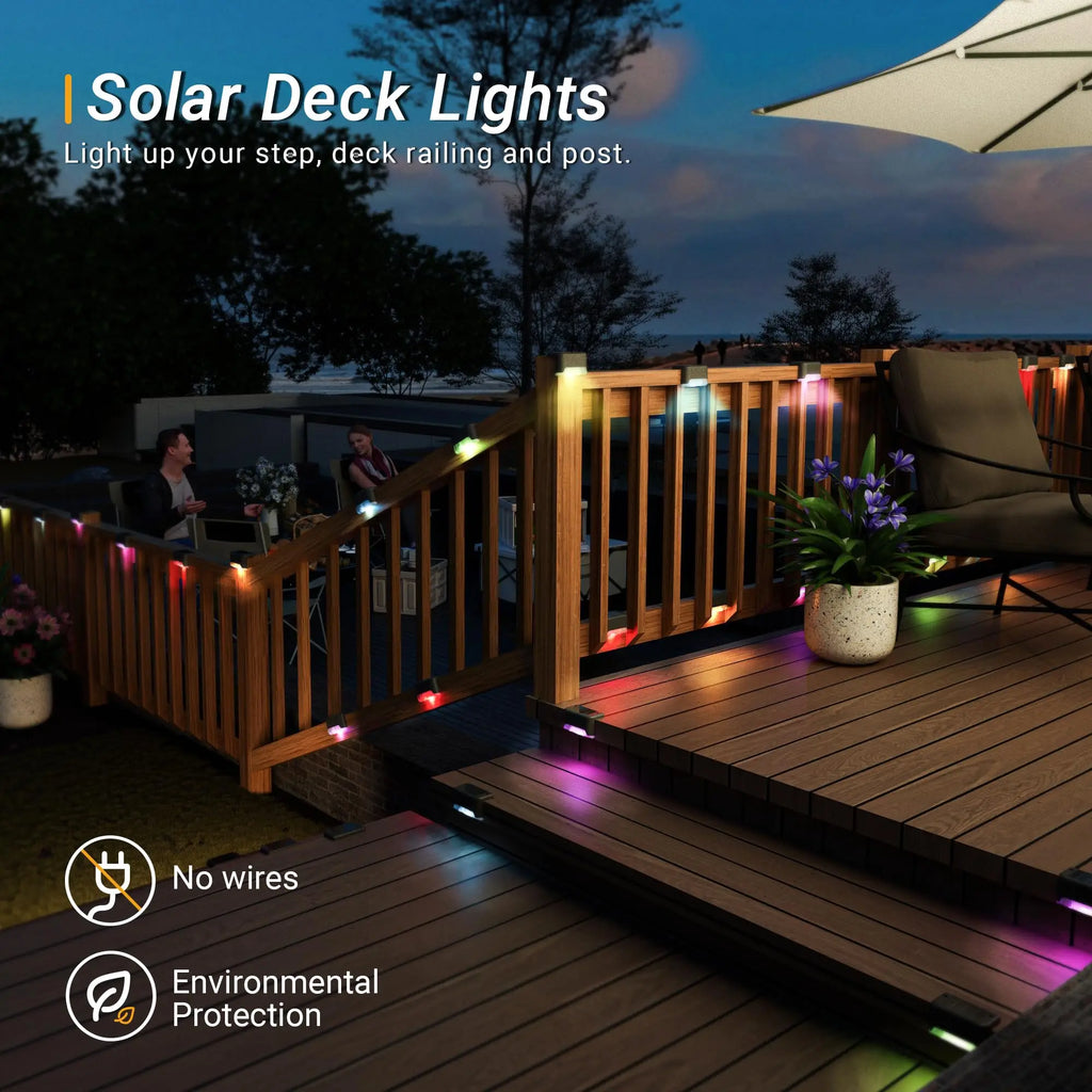 8pcs Solar Deck Lights Warm White LED Solar Step Lamp Path Stair Outdoor Garden Lights Balcony Decor for Patio Stair Fence Light