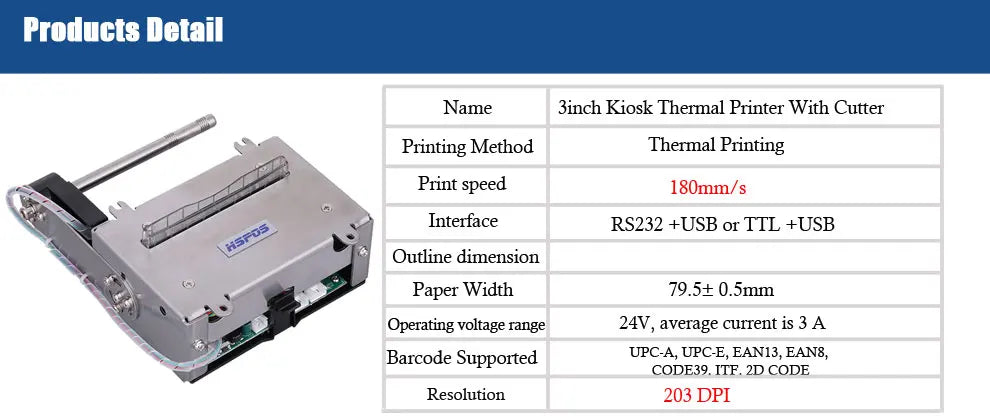 80mm Embedded Thermal Printer Kiosk Receipt Printer with Auto Cutter 180mm/s Speed Printing for USB TTL /RS232 Interface