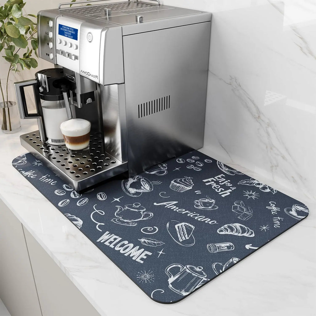 Coffee Machine Mat Rubber Backing Water-Absorbent Dish Drying Pad Kitchen Worktop Drainage Mat Home Decor