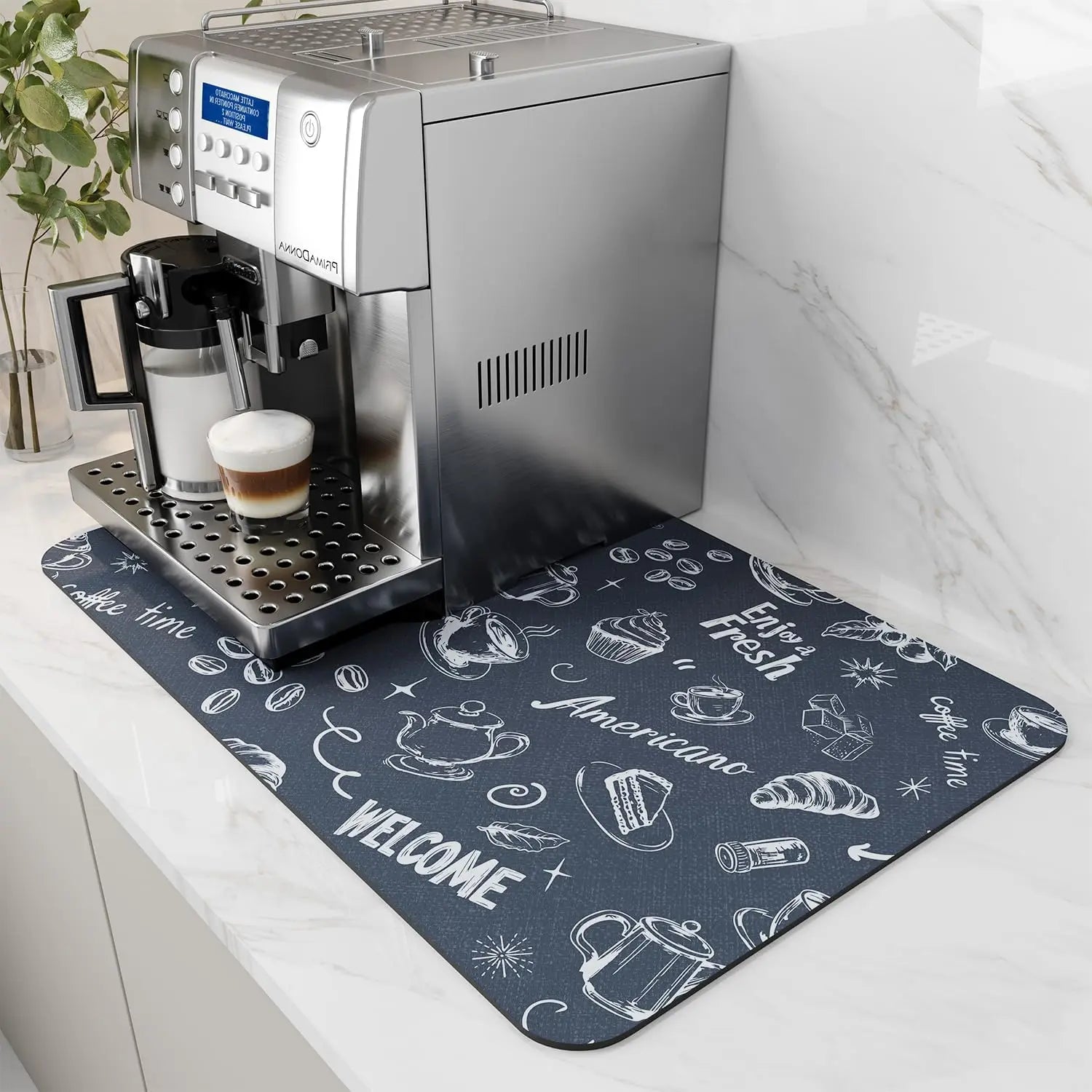 Coffee Machine Mat Rubber Backing Water-Absorbent Dish Drying Pad Kitchen Worktop Drainage Mat Home Decor