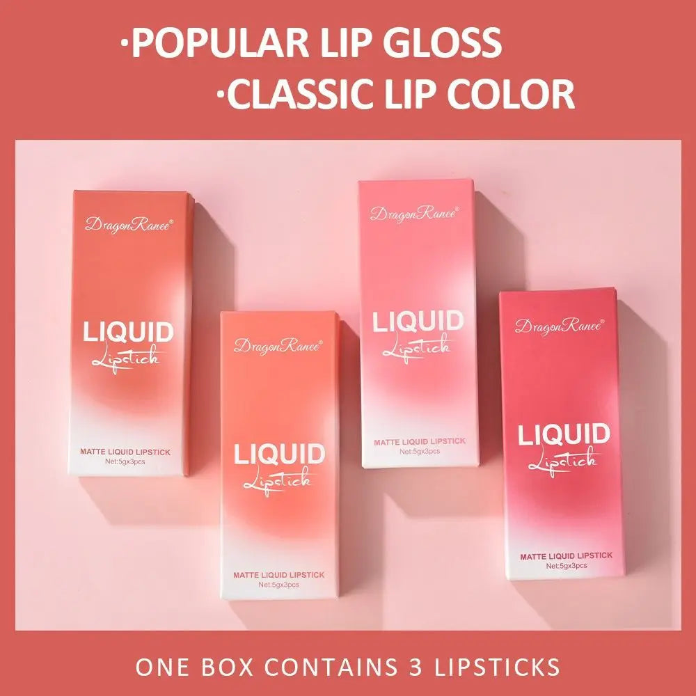 3pcs High Quality Waterproof Daily Style Lip Gloss Velvet Lip Glaze Matte Gloss Lipsticks Womens Lipstick