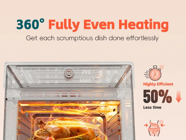 30L Electric Touch Screen Air Fryer Oven Stainless Steel Multifunctional Countertop Convection Dutch Household Chicken Pizza