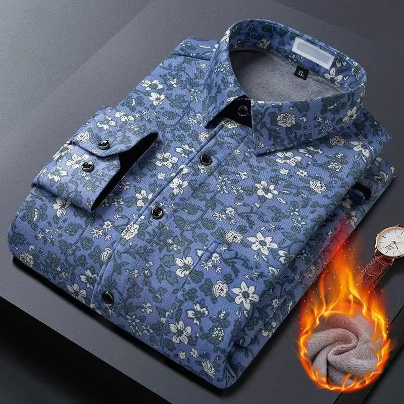 2025 spring shirts flower design high quality thicken casual mens shirt,autumn smart casual shirt men,size M-5XL KCY019
