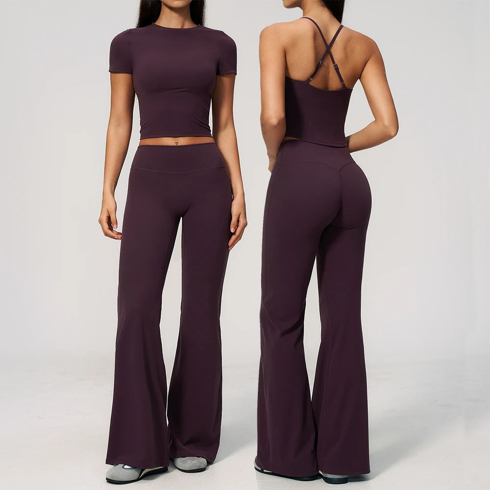 Yoga Set 2PCS Workout Outfits Women Sportswear Gym Clothing Fitness Short Sleeve High Waist Leggings Cycling Shorts Sports Suits