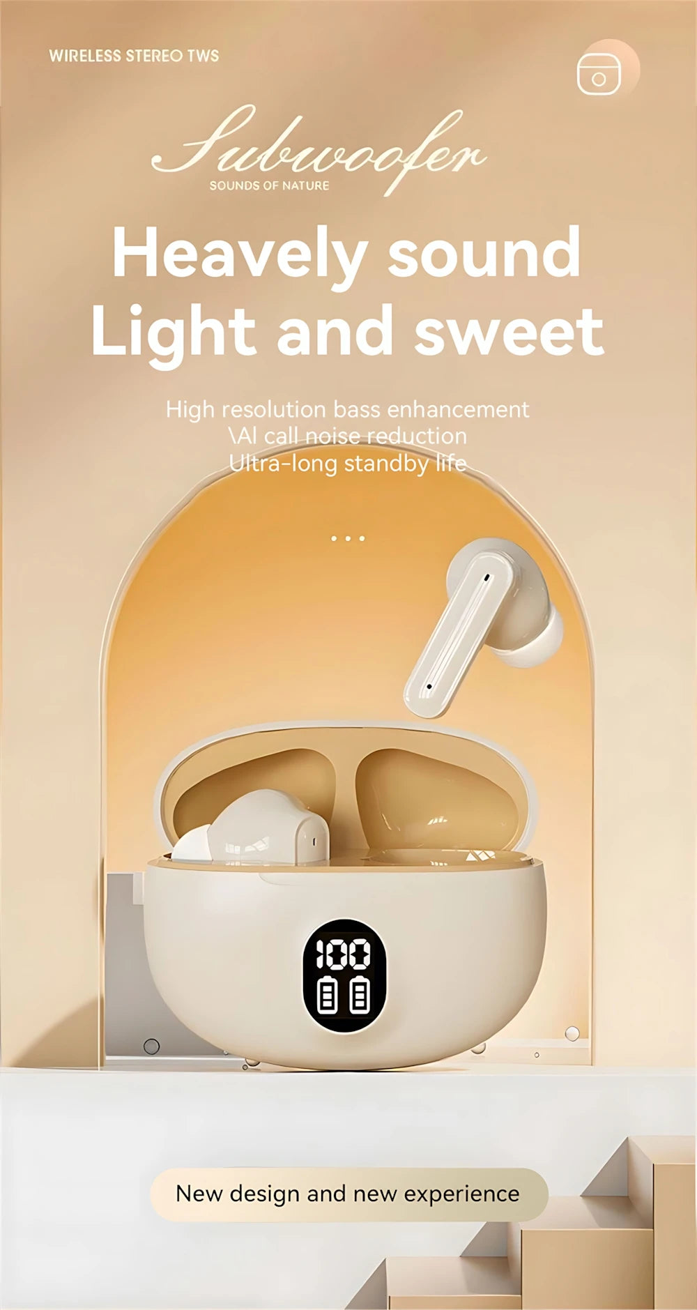 LED Digital Display Bluetooth Earphone Wireless Headset In-ear Mega Bass 9D Surround Sound Game Low-delay HD Call For iPhone
