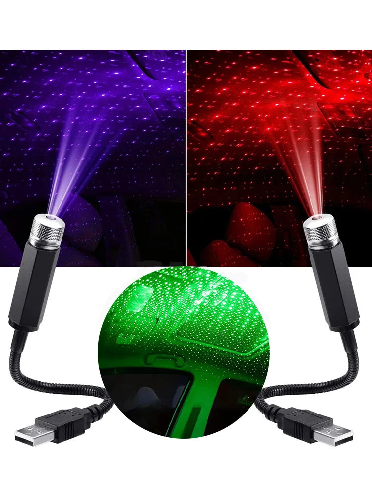Car Romantic LED Starry Sky Night Light 5V USB Powered Galaxy Star Projector Lamp for Car Roof Room Ceiling Decor Plug and Play