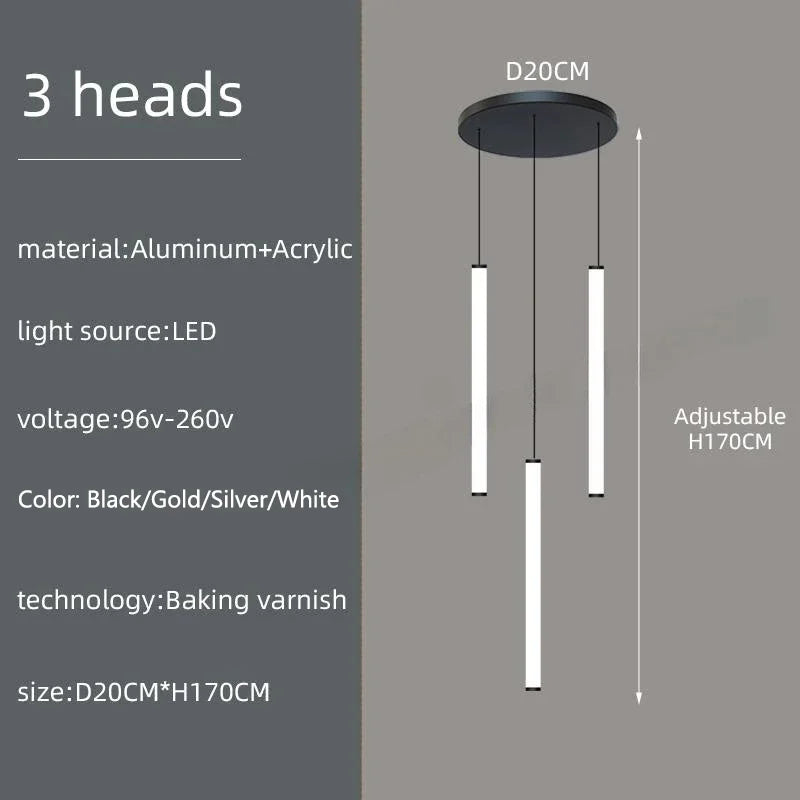 Nordic Stairs LED Long Chandeliers Minimalist Duplex Attic Living Room Kitchen Pendant Lights Home Decoration Ceiling Chandelier