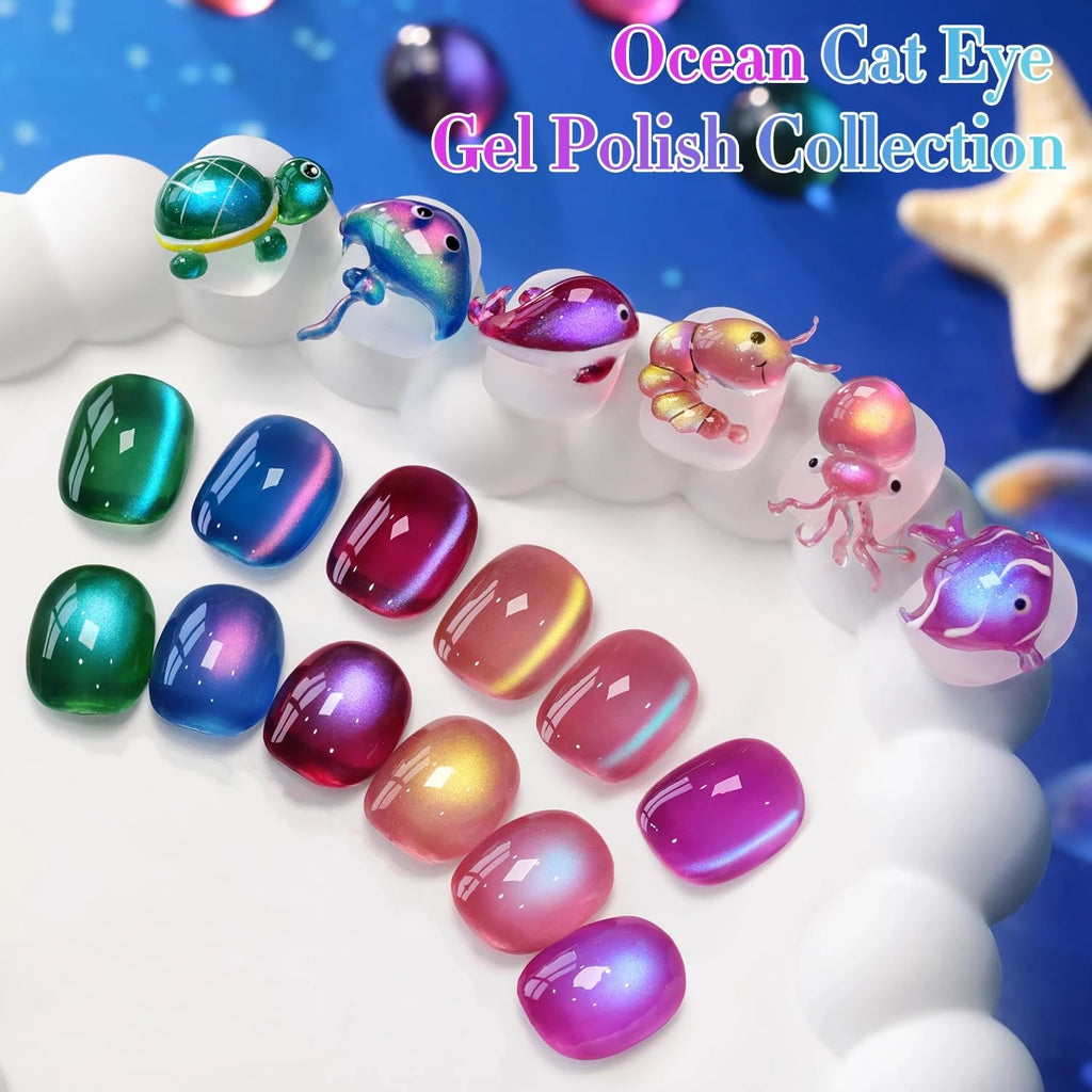 HL Jelly Glass Cat Eye Gel Polish 15MLHolographic Glitter Shimmer Translucent Sheer Color Magnetic Nail Polish Salon DIY at Home