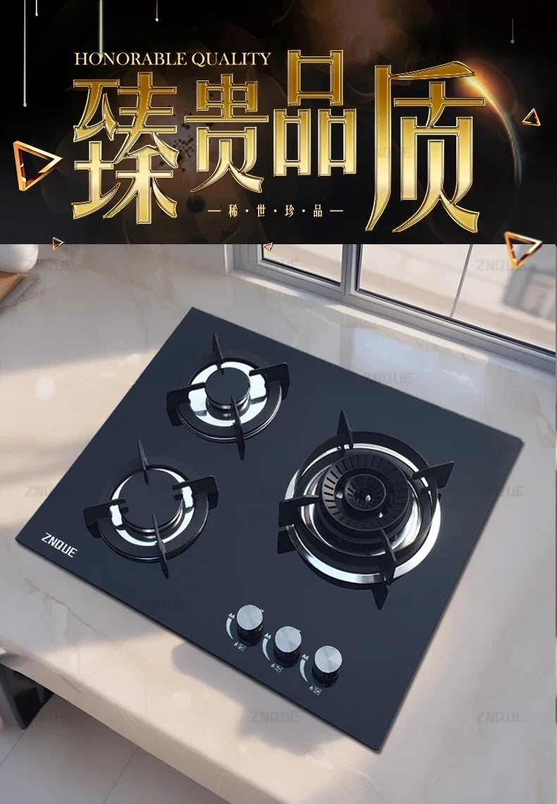 3-Burner Stainless Steel Gas Hob European Style Built-in Natural Gas Kitchen Stove