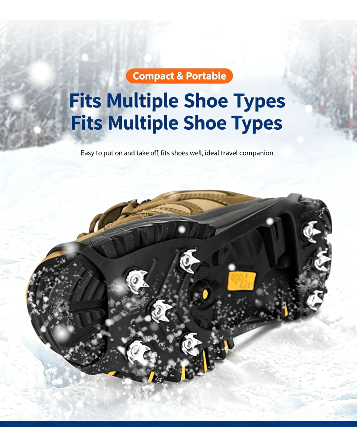 1 pcs Anti-Slip Ice Cleats, Winter Snow Shoe Grips with Metal Spikes