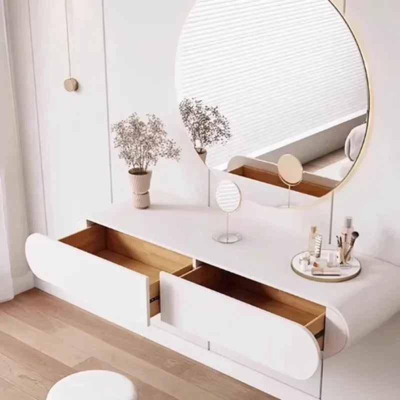 Cream suspended dressing table modern minimalist bedroom dressing table wall mounted dressing table mirror combination u q