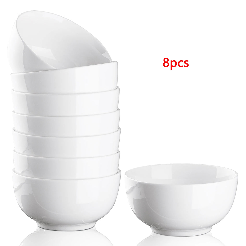 10 Ounce Porcelain Bowls Set 8 Pack Premium White Ceramic Bowls for Cereal, Soup, Salad, Pasta, Microwave & Dishwasher Safe