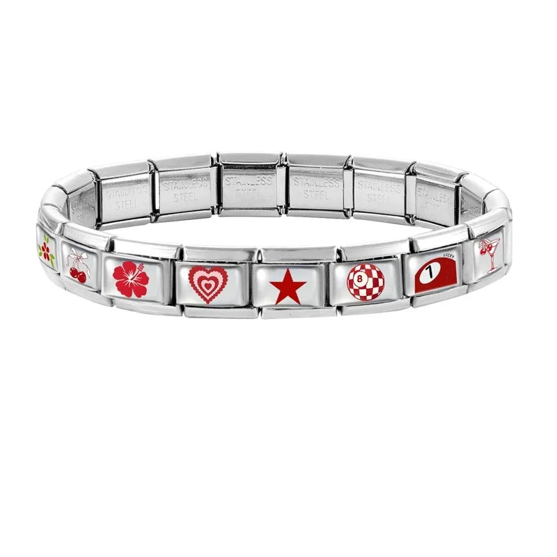 Fashion Red Series Heart Flower Bowknot Cherry Women Men Charm Link fit 9mm Stainless Steel Italian Bracelet Making DIY Jewelry
