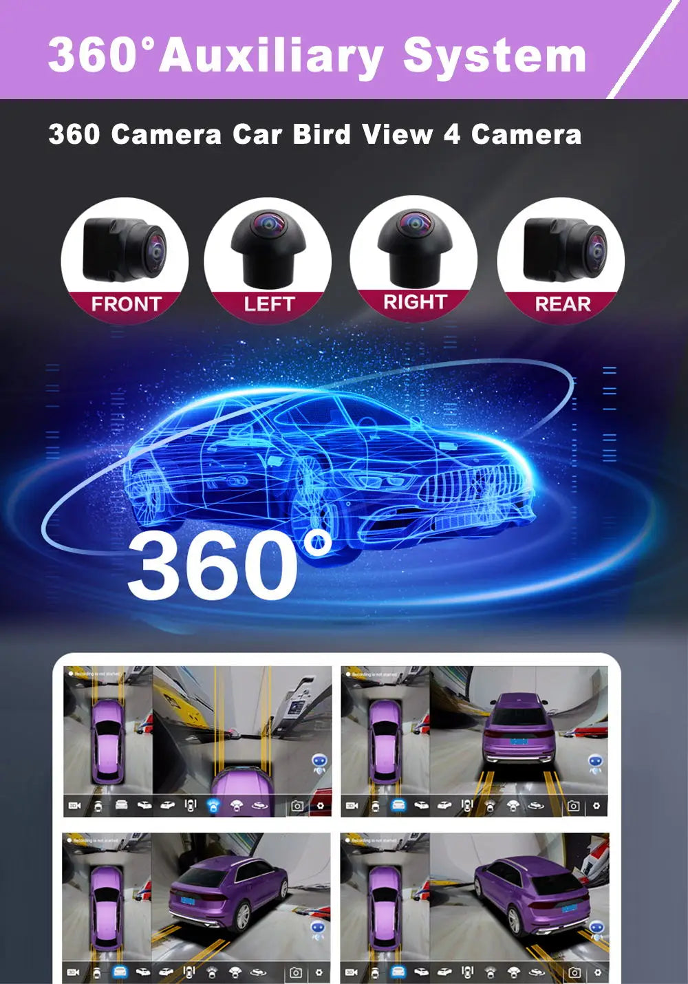 HD Camera 360° panoramic camera 1920P HD rear/front/left/right view lens 360 panoramic accessories
