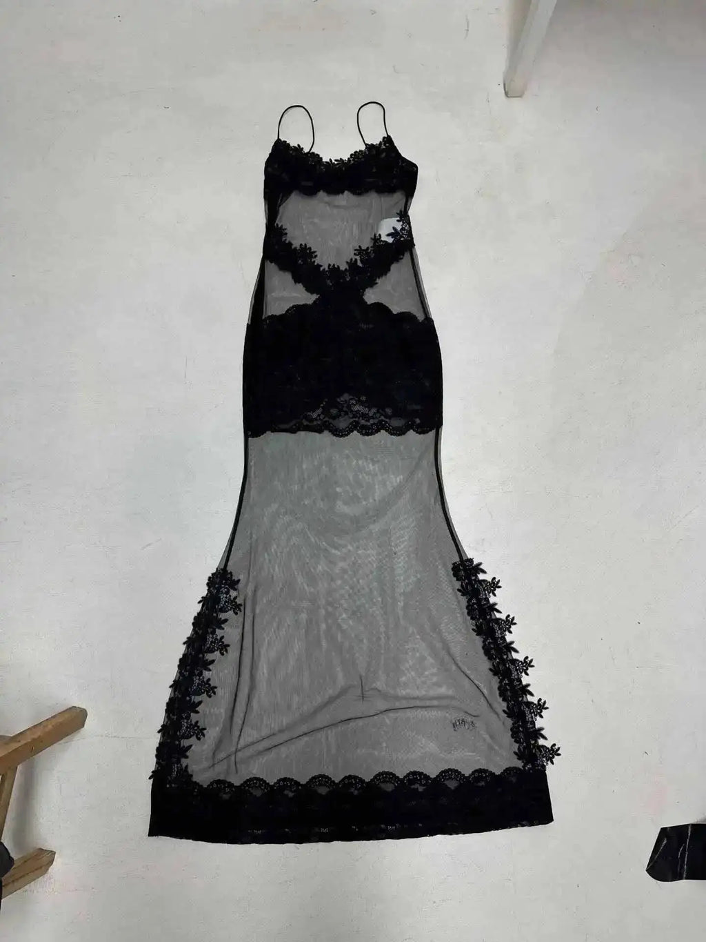Lace Transparent Mini Dress For Women's Shestyle Embroidery Flower Mesh Transparent Flare Outfits Prom Nightwear Club Long Dress