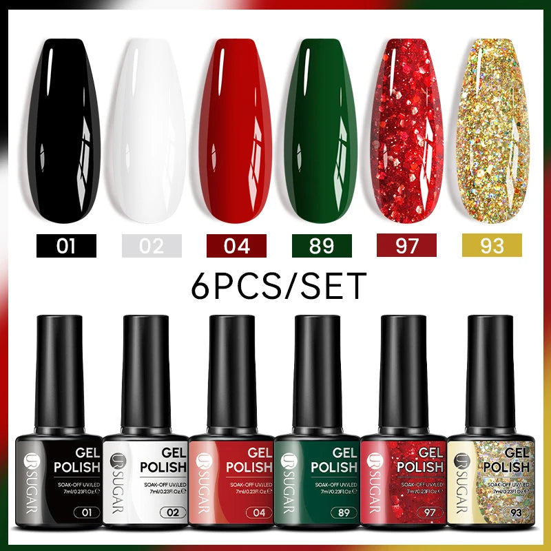 UR SUGAR 6Pcs/Set 7ML Gel DIY Nail Polish Autumn Semi Permanent Soak Off UV LED Gel Varnish Nail Art Design Manicure Kit