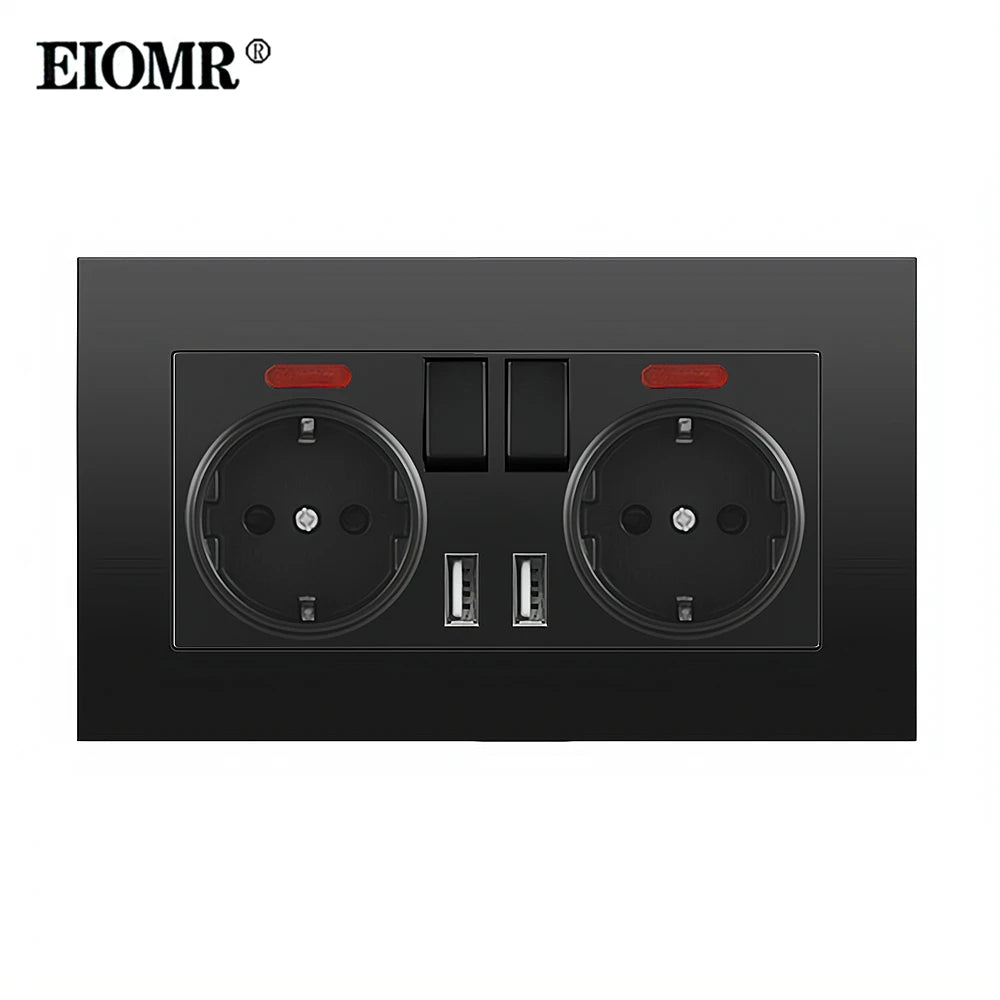 EIOMR EU Standard Electrical Socket,USB Type-C Mobile Phone Charging Outlet,16A 220V Household Appliances Electric Socket Switch