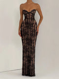 Women Gauze Fishbone Strapless Dress Chic Backless Off-shoulder Waist Cinching Slim Maxi Vestidos 2026 Lady Evening Party Gowns