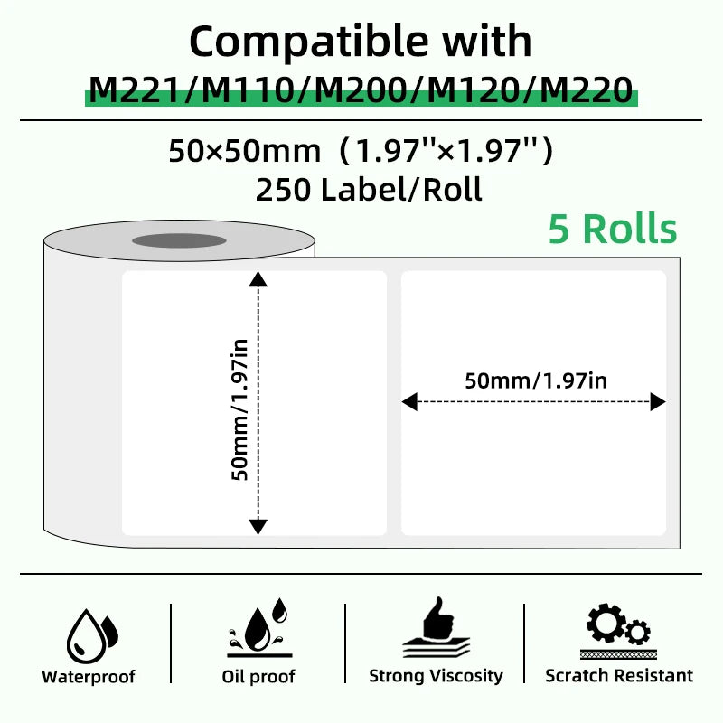 5 Rolls of Thermal Label Paper, Coreless White Self-Adhesive Waterproof Stickers, Suitable for Portable Handheld Printers - for Barcodes, Addresses, Shipping, Corporate Offices, Commercial and Home Labels 30*20mm 30*30 40*20
