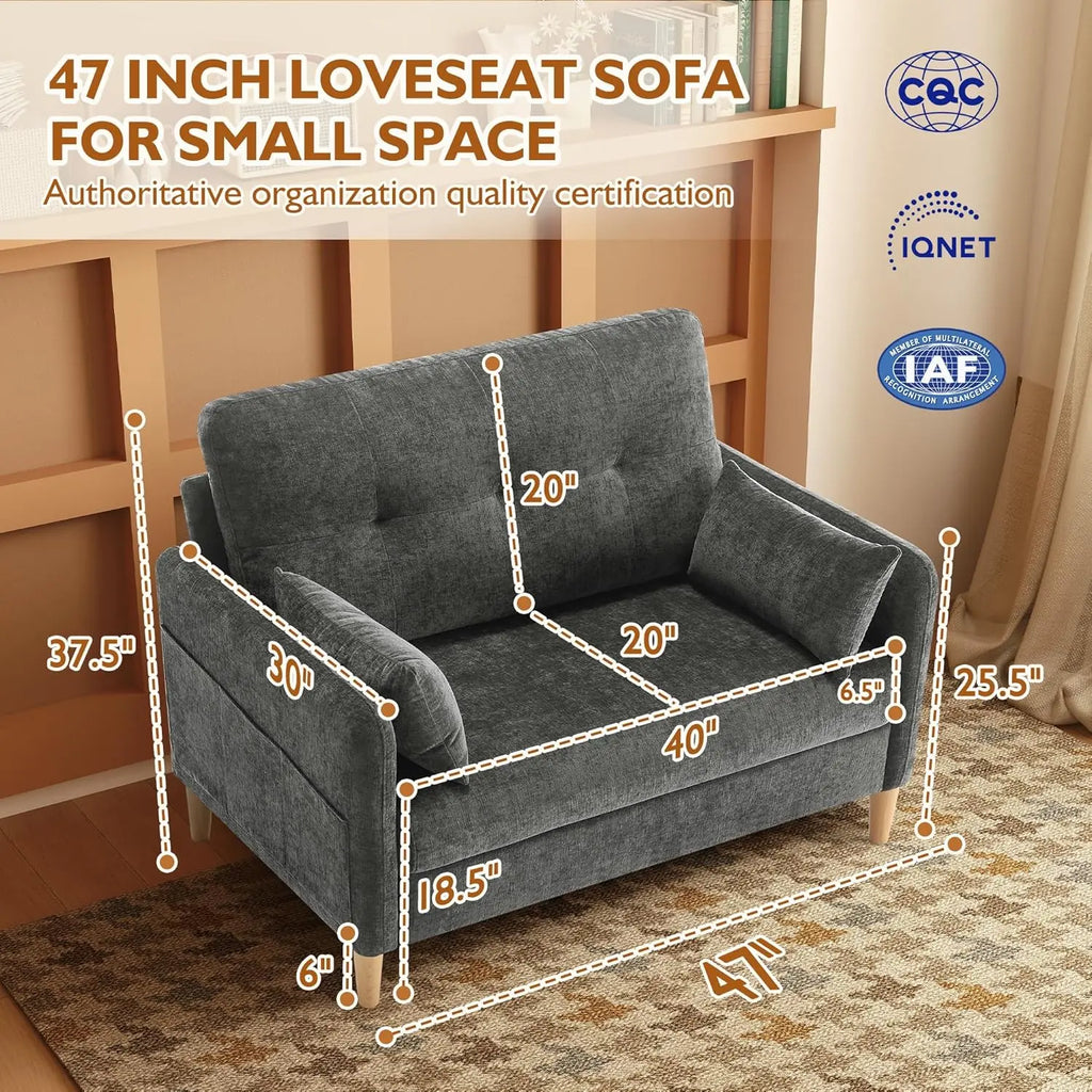 47" Chenille Loveseat with Pillow & Removable Cover for Small Space Bedroom Apartment Dorm Office, Customized