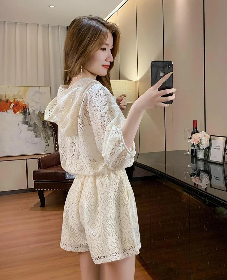 Short Sets for Women 2 Pieces Office Apricot Lace Woman Shorts Full Novelty in New Products Stylish Vacation Outfits 2025 Light