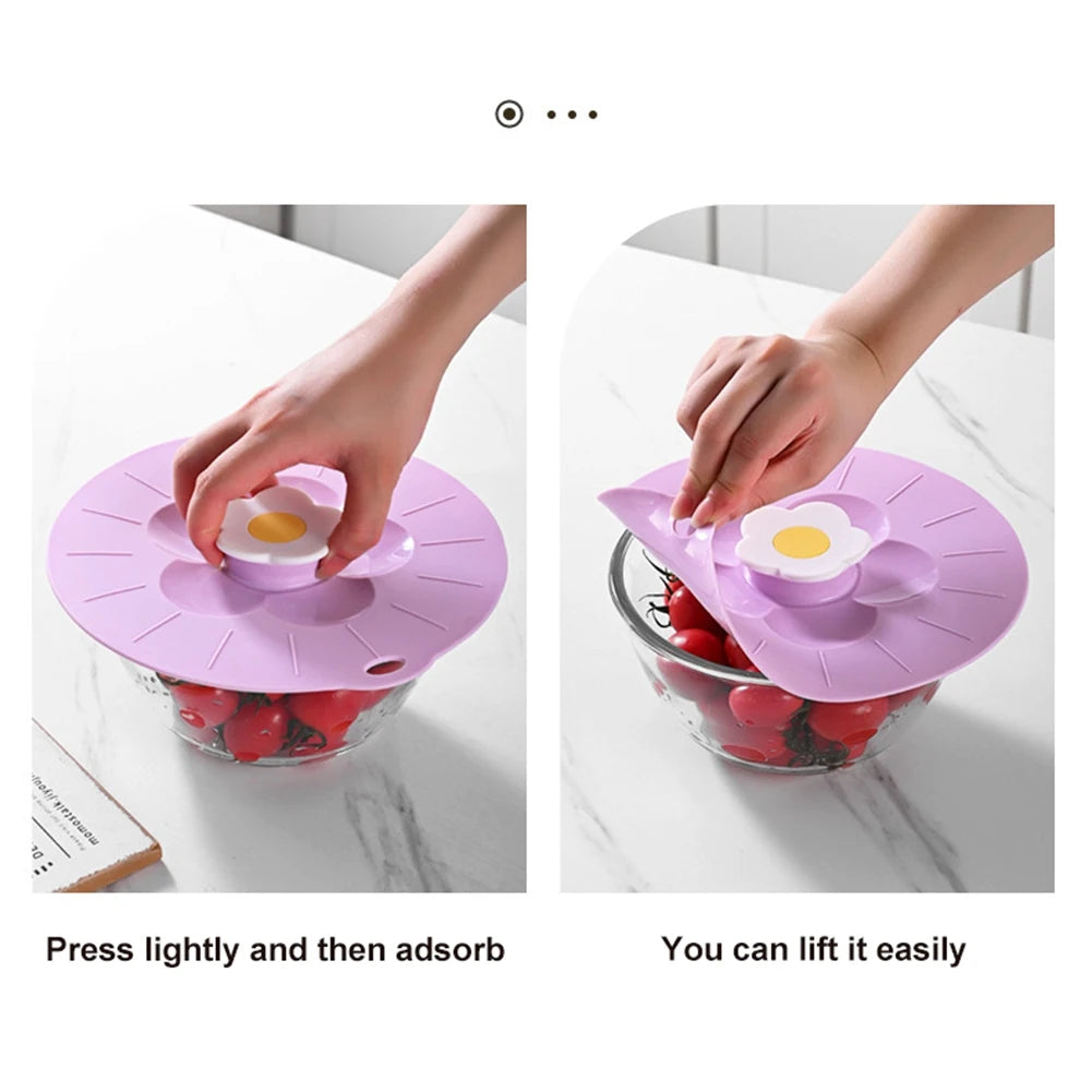 Silicone Flower Shape Handle Food Wrap Microwave Bowl Cover Dustproof Fresh Keeping Cooking Pot Pan Lid Reusable Kitchen Gadgets