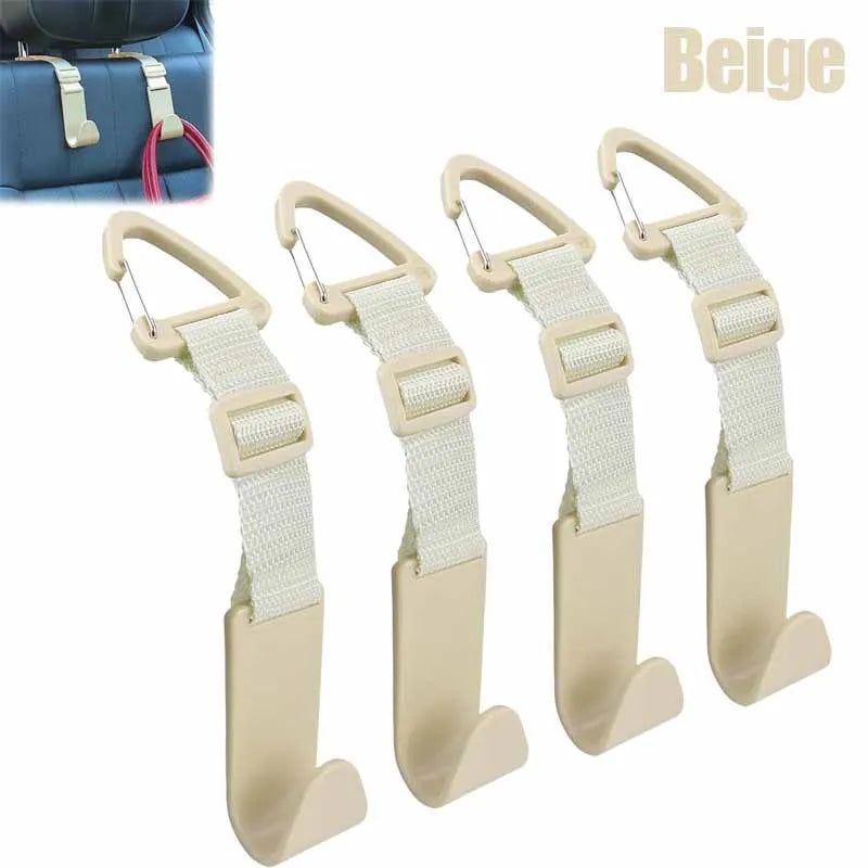 4PCS Car Seat Headrest Hook Universal Adjustable Vehicle Organizer Storage Hanger Holder for Purse Bags Universal Fit with Clip
