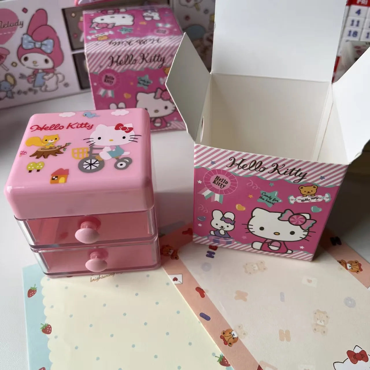 Hello Kitty Kuromi Japanese-Style Cartoon Desktop Organizer  Cute Mini Drawer-Style Storage Box  Two-Tier Jewelry Organizer
