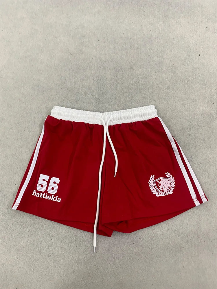 Casual Spicy Girl Striped Printed Drawstring Loose Shorts for Women, Korean Casual Versatile High Waisted Hot Pants for Summer