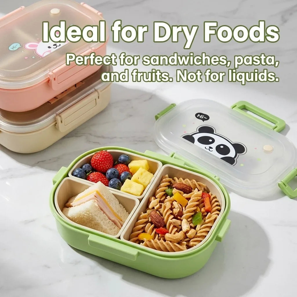 Microwaveable Plastic Lunch Box With 3 Compartments Cartoon Kids Divided Bento Box Portable Food Storage Container School Picnic
