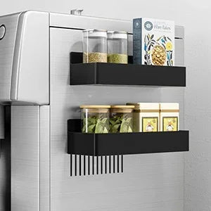 Strong Magnetic Shelves 2 Layers Black White Storage Rack Kitchen Plastic Spice Seasoning Organizer for Refrigerator Microwaves