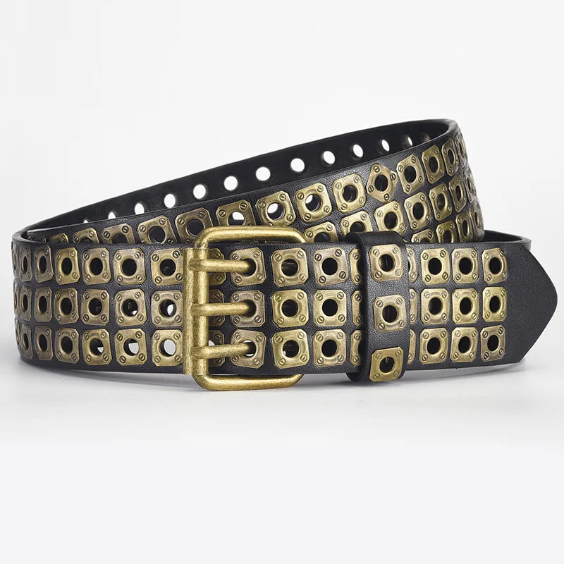 High Quality Hollow Rivet Designer Belt For Men And Women Gothic Accessories personality Punk Style Ideal choice for Gift  Jeans