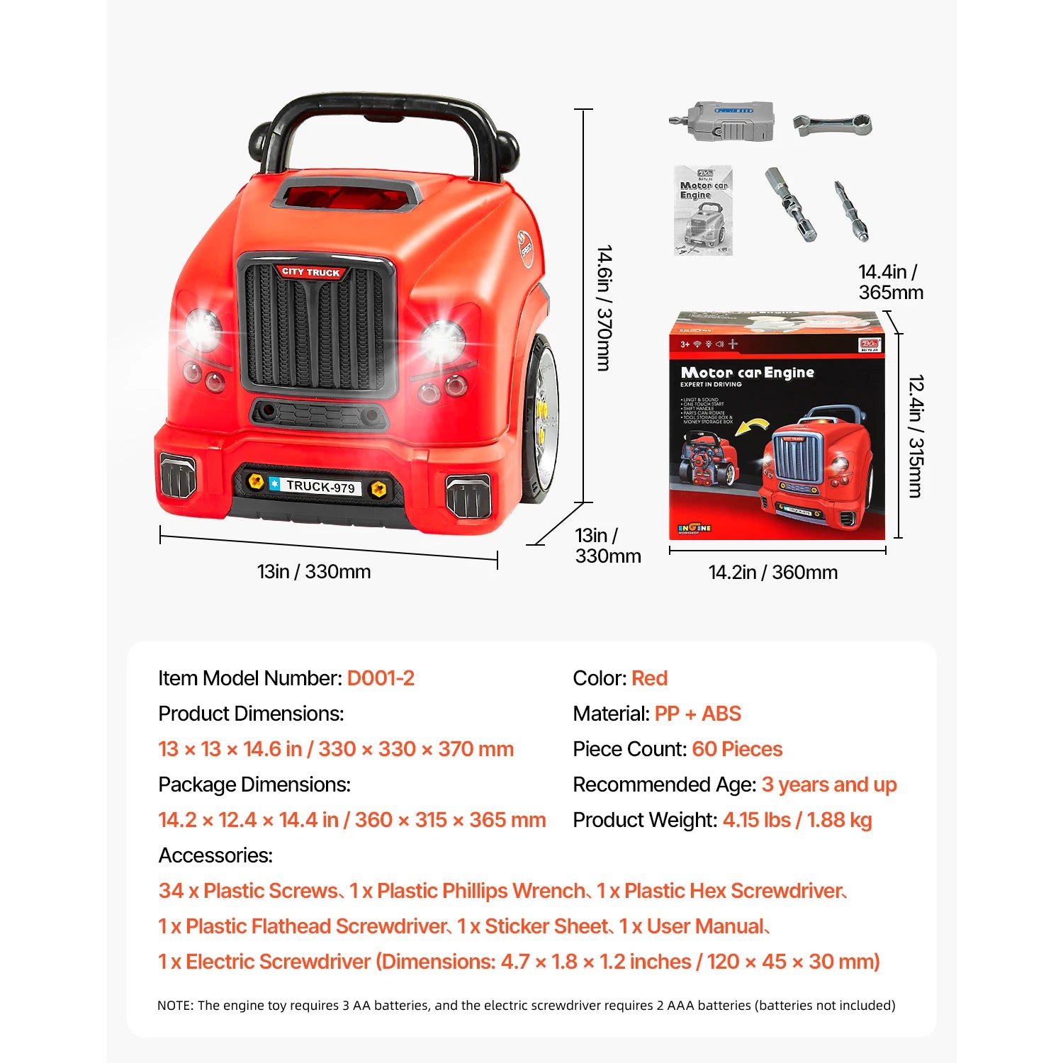 SucceBuy 60 Pcs Kids Mechanic Car Repair Set with Removable Parts & Horn Workshop Set Engine Toy for Toddler Children Gift
