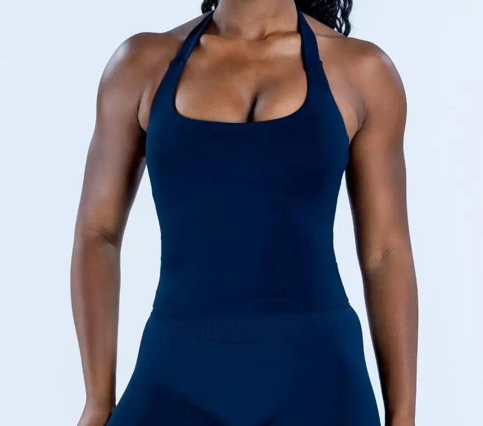 DL 0GO Longline Strappy Top Gym Sports Top Women Seamless Yoga Tank Sportswear Gym Clothing Running Workout Halter