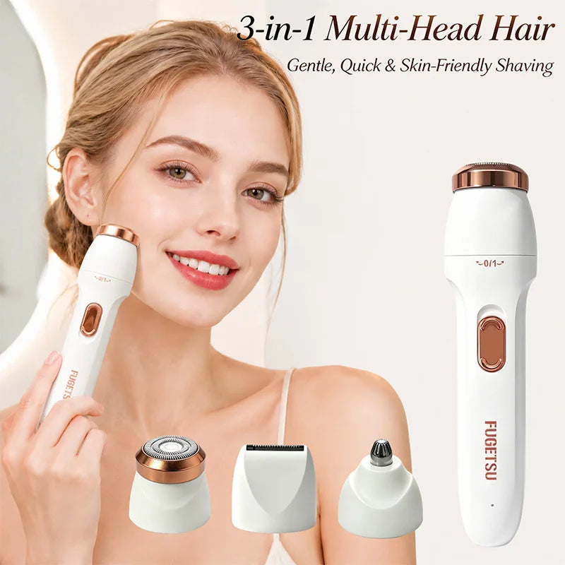 2026 New Ladies 3 in 1 Electric Hair Removal Set Portable Multi Head Shaver Painless for Face Legs Underarm Bikini