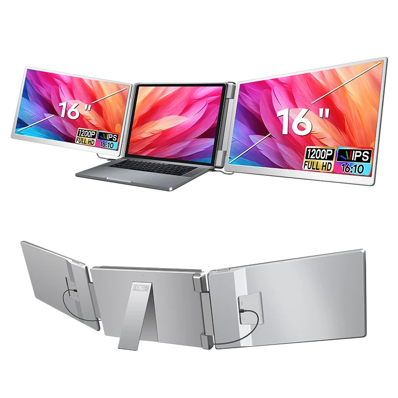 16 inch dual monitor 1200P plug & play dual screen monitor with Type-C & HD Port foldable monitor for Windows & MacOS