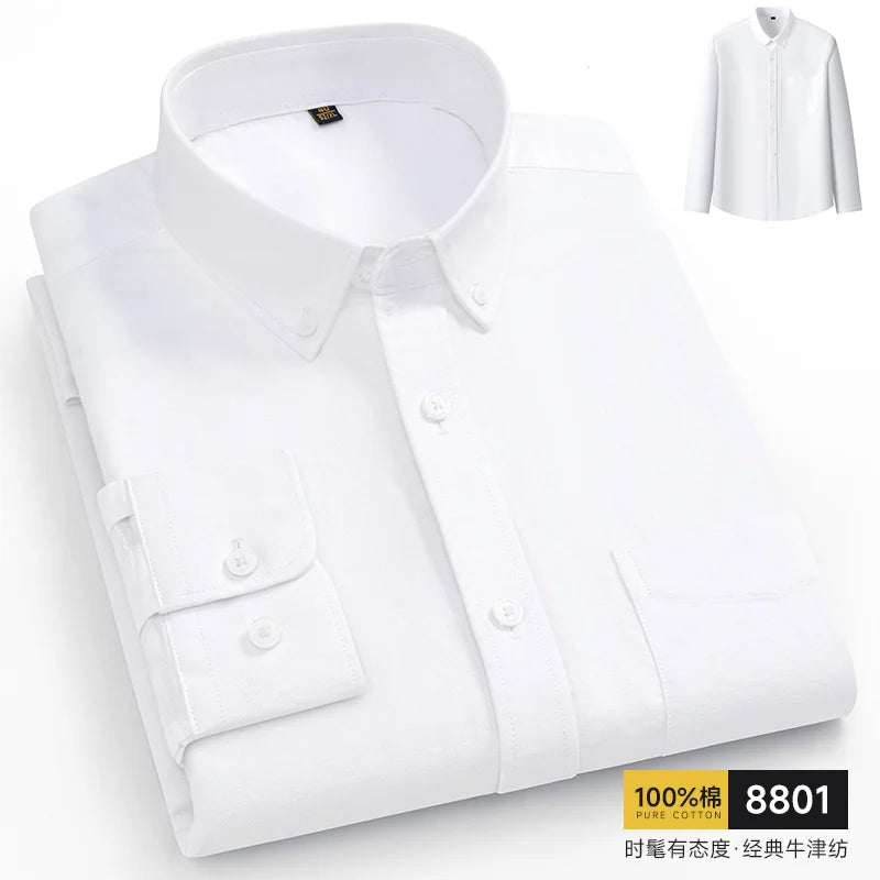 Men's Oxford Pattern Shirt Long Sleeve Big Size S-11XL Cotton Slim Fit Business Casual Traditional Shirts Easy Care Comfort