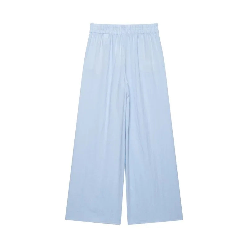 Women's Pants Set New 2026 Summer Zipper Safari Shirt High Waist Wide Leg Trousers with Elastic Waist 2 Piece Set Female Outfit