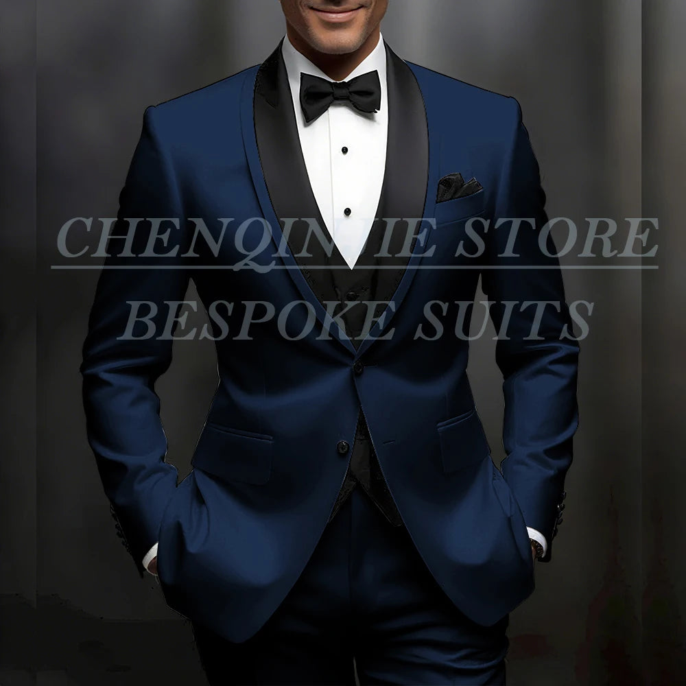 Formal Wedding Men's Suits Customzied Single Breasted Shawl Lapel Slim Fit 3 Piece Jacket Pants Vest for Wedding Male Clothing
