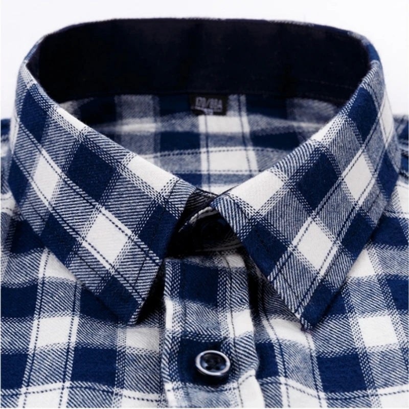 Classic Retro Plaid Flannel Shirt Long Sleeve 100% Cotton Fashion Casual Soft Spring Autumn Winter Standard Pocket Men's Shirt