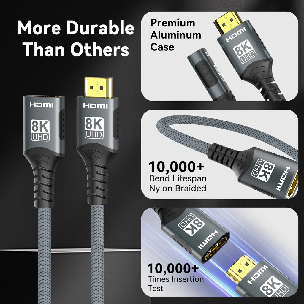 HDMI 2.1 Extension cable 8K HDMI 2.1 Cable Male to Female Extension 8K@60Hz 4K@120Hz For HDTV RTX PS5 Xbox HDR Video  PC Laptop