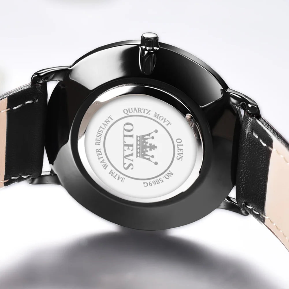OLEVS 5869 Ultra Thin 6.5mm Quartz Watch for Men Fashion Leather Strap Simple Luxury Auto Date Clock Men's Wristwatch Waterproof