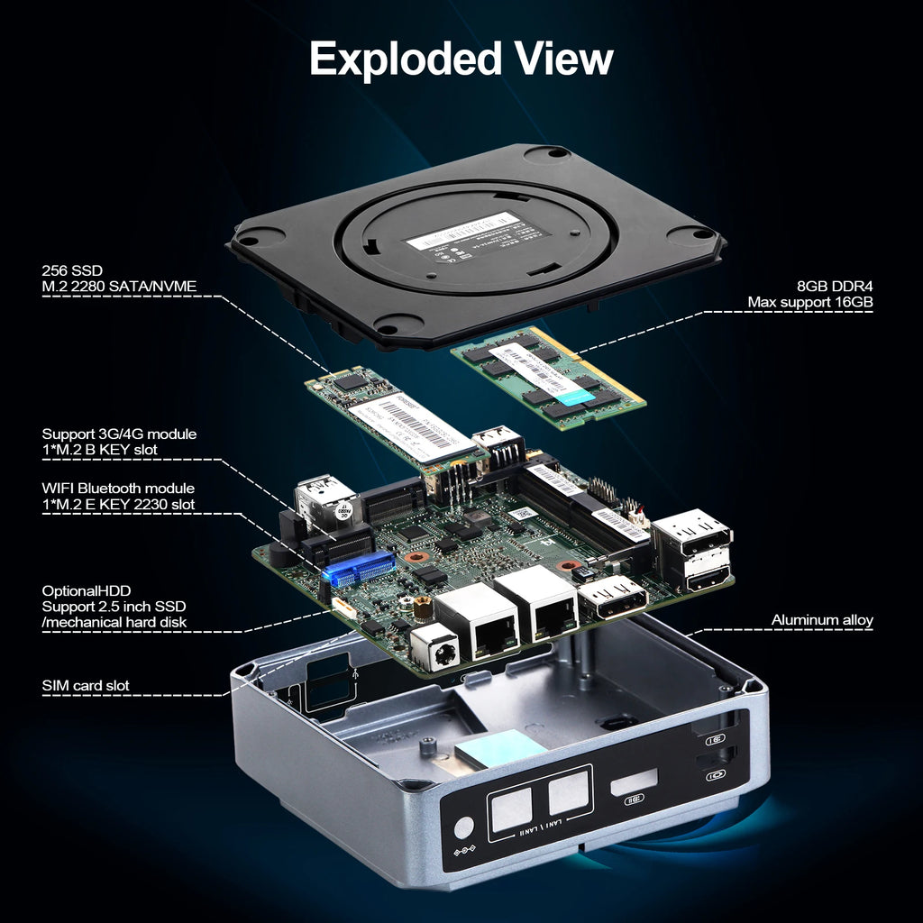 VNOPN Mini PC Intel N100/AMD A9-9420 Win10 DDR4 2LAN HDMI+2*DP Small Pocket Computer Dual SSD Full Function Type-C 4K 60Hz