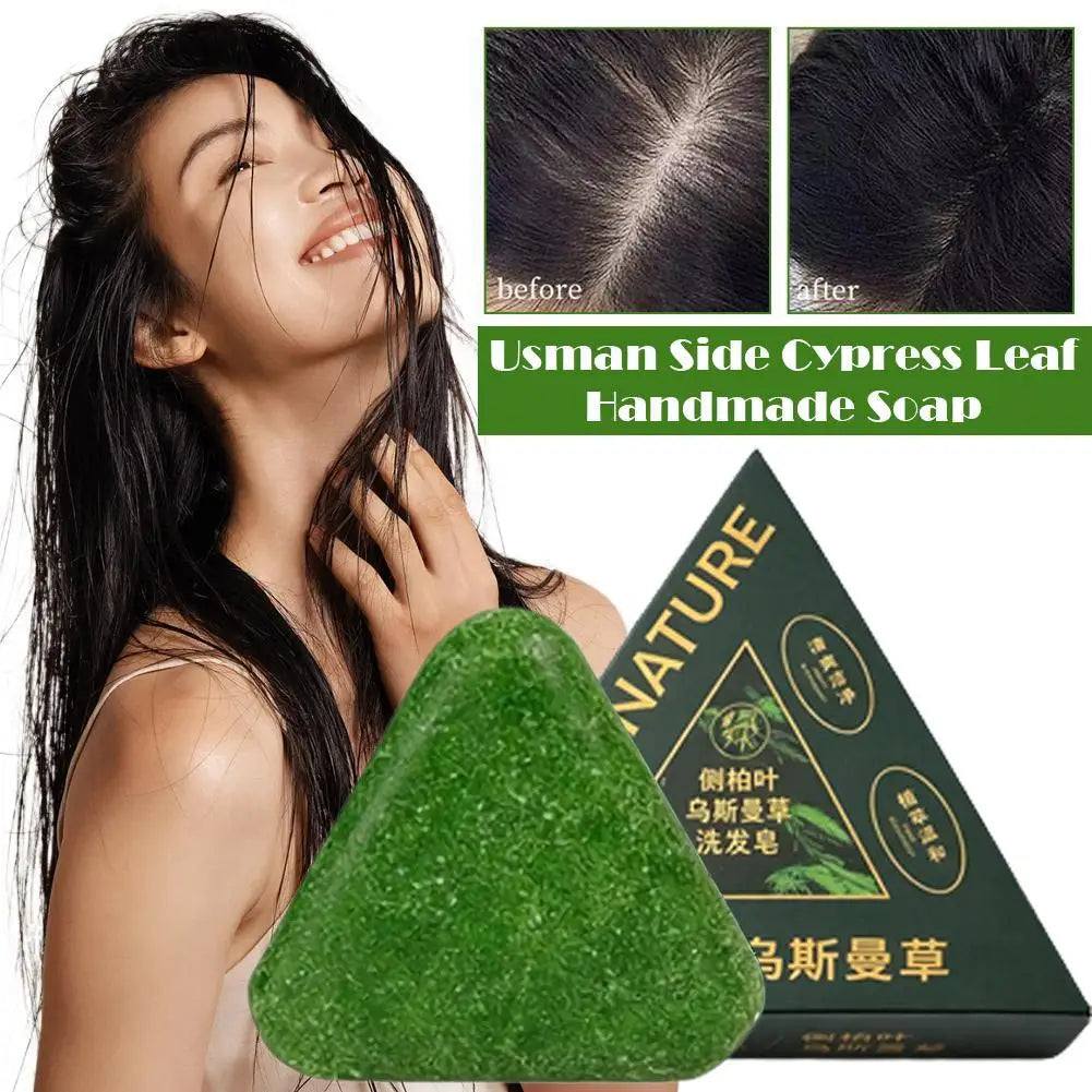 Usman Grass Shampoo Soap Cypress Leaf Polygonatum Herbal Plant Extract Strengthens Roots Controls Oil Cleanses Scalp Hair Growth
