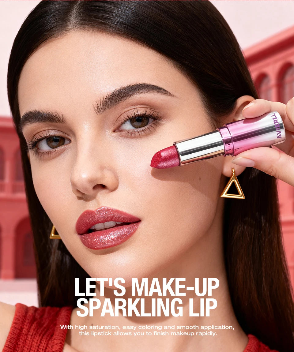 6 Color Metallic Shimmer Lipstick Diamond Pearlescent Pink Glitter Solid Lip Gloss Shiny Gold Lipgloss Lasting Lip Beauty Makeup