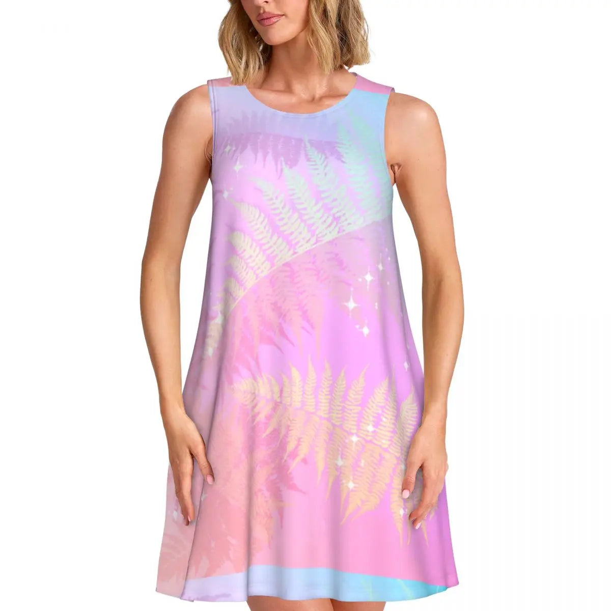 Ocean Sunset Casual Dress Palm Tree Print Sleeveless Elegant Dresses Ladies O Neck Simple Dress Day Print Clothing Birthday Gift