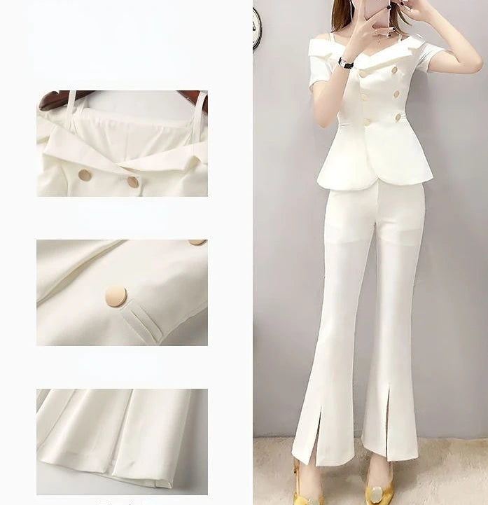 Womens 2 Pant Sets Blazer and Outfit Wide Leg Trouser Suit White Two Piece Set Pants for Women Sexy Classy Co Ord Promotion Xxl