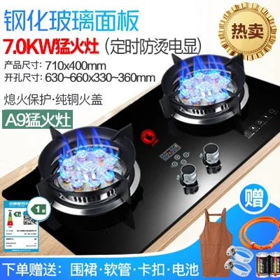 Gas stove with 9-hole dual burner, natural gas with built-in flameout protection, liquefied gas, household kitchen